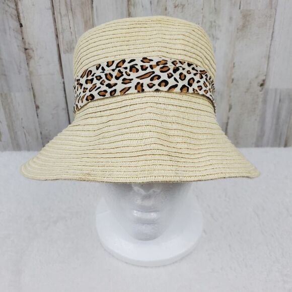 Maddhatter Sun Hat Leopard Print Scarf Cream - Picture 1 of 10